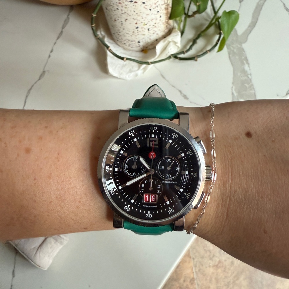 Michele Black and Green Chronograph Watch